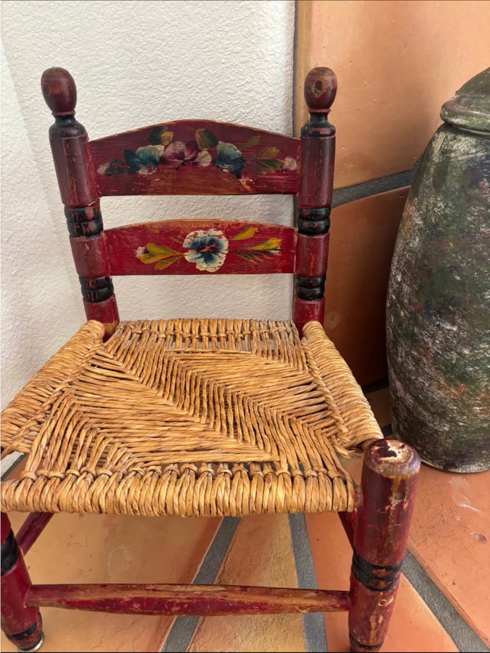 Vintage Mexican Folk Art Children’s-decorative Chair with Woven Seat - Picture 2 of 4